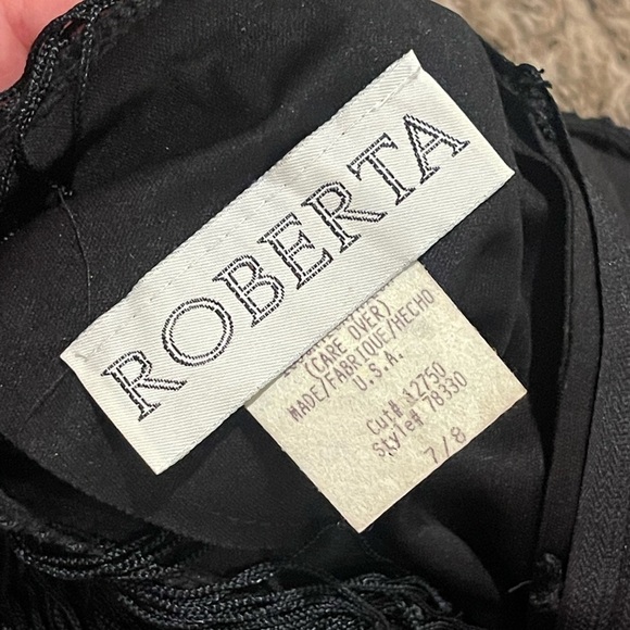 Roberta vintage fringe 1970s Black Short Sleeve Fringe Party Dress flapper - Picture 3 of 7